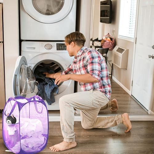 Collapsible Pop Up Laundry Hamper, Extra Large Mesh Foldable Laundry Basket Bag, 28" x 16" x 16", 2 Pack (Black + Purple) - Image 2