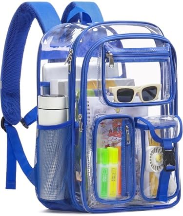 Clear Backpack for School, 17" Heavy Duty Double-Layer Clear Bookbag by QOECI