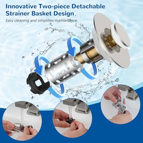 Hibbent Upgraded 3 in 1 Bathroom Sink Drain Strainer, Pop Up Stopper - Image 4