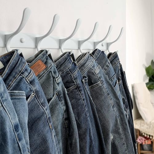 SKOLOO Heavy Duty Wall Mounted Coat Rack - 6 Hooks, Stainless Steel, Sturdy Coat Hooks for Hanging Clothes, Jacket, Hat, White - Image 3