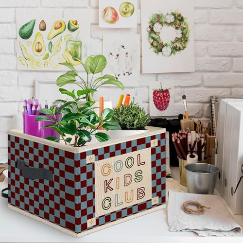Kids Playroom Foldable Storage Bins Box with Handles, Cool Kids Club Checkered Collapsible Toys Books Clothes Organizer Basket for Toddler Boys Girls Nursery Room Bedroom Bathroom - Image 2