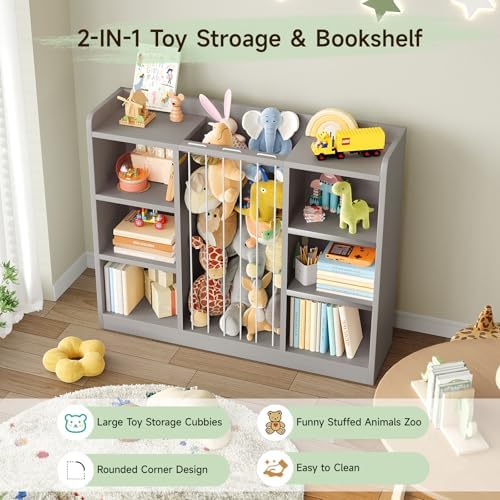 ONBRILL 2-in-1 Toy Storage Organizer with Stuffed Animal Storage, Grey - Image 5