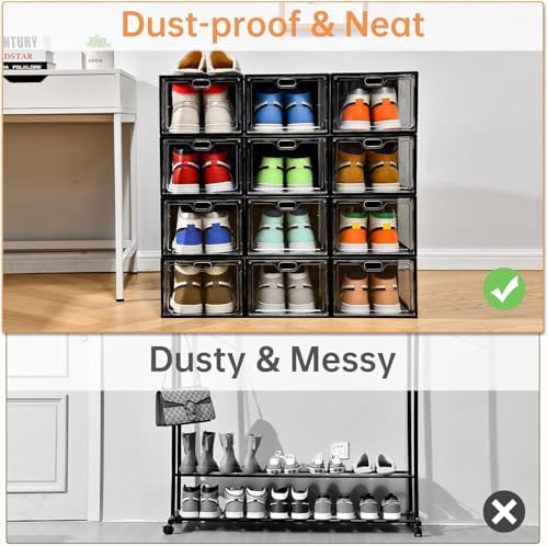 INSTY 12 Pack Large Shoe Storage Box, Clear Shoe Storage Organizer with Magnetic Door, Stackable,Shoe Containers For Display Sneakers, Easy Assembly, Fit up to US Size 12, Transparent - Image 5
