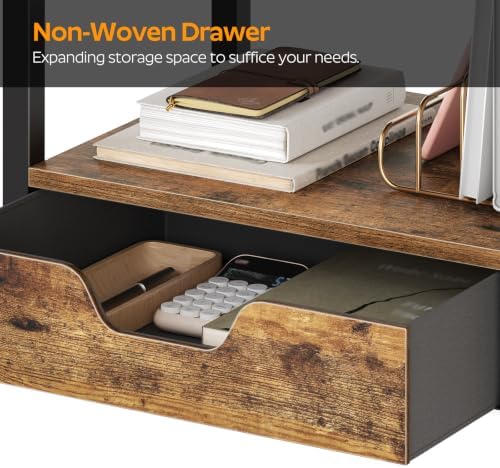 YATINEY Desktop Printer Stand, 2-Tier Printer Table with Non-Woven Drawer, Multi-Purpose Desk Organizer for Home Office, Under Desk Open Organizer Shelf, Rustic Brown PS01BR - Image 3
