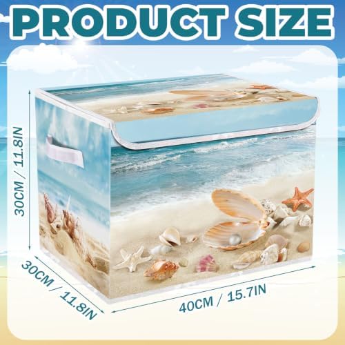 Briwooody Beach Storage Bin with Lid Handle Coastal Foldable Storage Box - Image 2