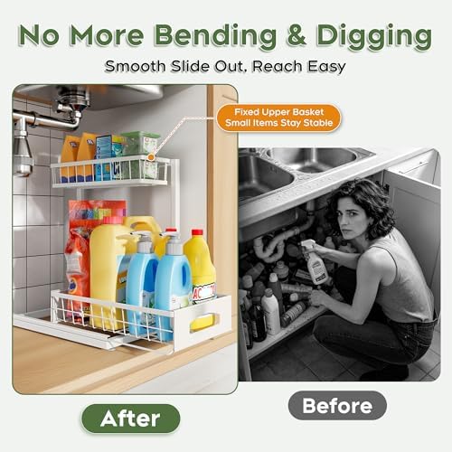 Under Sink Organizer, 1-Pack L-Shaped Metal Pull-Out Drawers for Kitchen - Image 3