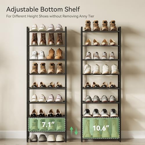 Nunsino Narrow Shoe Rack, 8-Tier Metal Shoe Organizer,Tall Shoe Shelf with Anti-Tip Strap, Max Holds 18 Pairs,Space Saving for Closet,Entryway,Black - Image 6