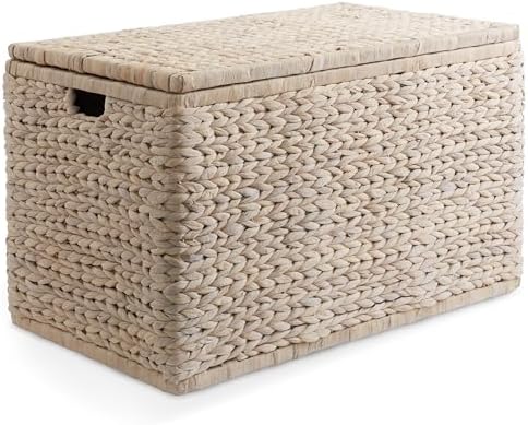 Casafield 30" Storage Chest with Lid, Handles, and Safety Hinge - Whitewash White, Hyacinth Wicker Storage Trunk for Entry Way, Living Room, Bedroom by Casafield