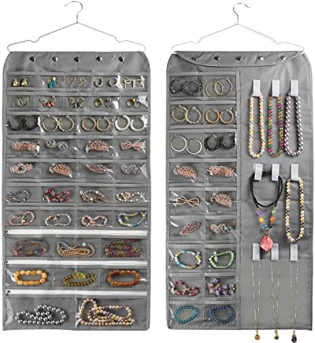 BB Brotrade Hanging Jewelry Organizer,Accessories Organizer,56 Pocket Organizer for Holding Jewelries (Grey-56 Pockets) by BBBrotrade