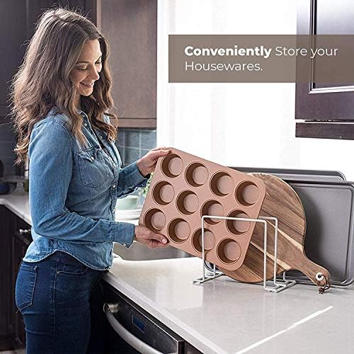 Stock Your Home Kitchen Cabinet Organizer, White (2 Pack) Steel Baking Sheet Holder with 4 Slots for Cabinet, Bakeware Organizer, Divider for Cutting Boards, Pot Lids, Pan Lids, Cookie Sheets - Image 5