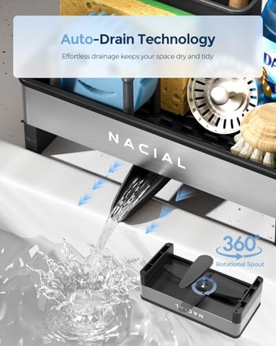 Nacial Kitchen Sink Organizer, Sink Caddy with Sponge & Tall Brush Holder - Image 3
