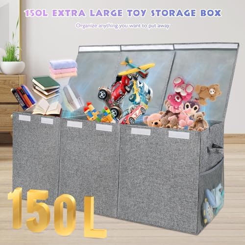 Kids Toy Box Storage Chest with Lid - Extra Large 40 x16 x14'', Grey - Image 5