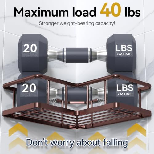 YASONIC Corner Shower Caddy Adhesive, 100% Rustproof Shower Organizer, No Drill Shower Shelf for Inside Shower, Wall-Mounted Shower Storage for Homes (2 Pack, Bronze) - Image 4