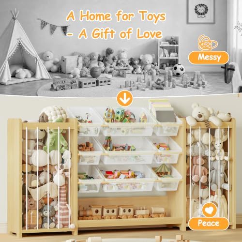 Anmon 3-in-1 Montessori Toy Organizer with Bookshelf, 9 Clear Bin & Plush Storage (64.2" W) - Image 5