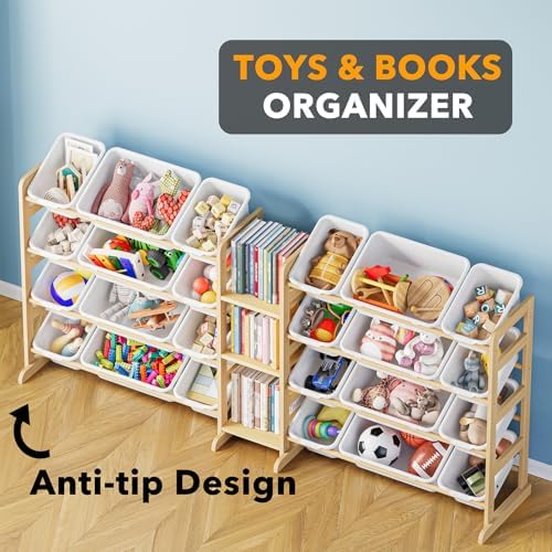 SpaceAid Large Toy Storage Organizer with 24 Bins and 3 Shelves, Toy Organizers Storage Bookshelf, Kids Bin Shelf Box Bookcase for Bedroom Playroom Organization Room Decor, White - Image 4