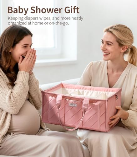 Pink Diaper Caddy Organizer – Portable Storage Basket with Shoulder Strap & Stroller Hooks, Splashproof Quilted Nursery & Car Tote for Baby Girl Shower Gift, Baby Registry, Blush Pink - Image 3