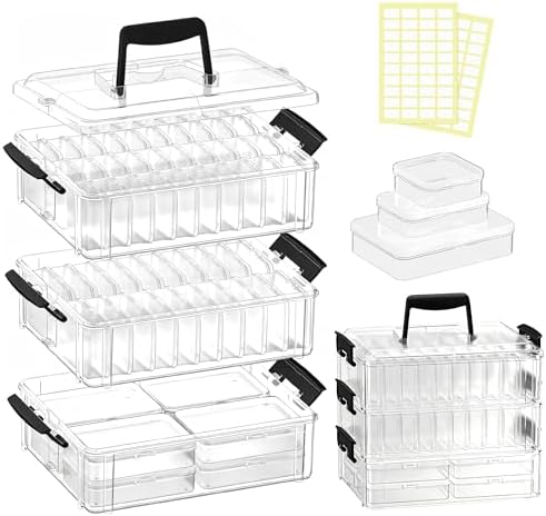 Bead Organizer Box 58 Pcs, 3-Tier Stackable Storage Box, and 3 Different Container Sizes Small Plastic Containers with Lids, Portability, Clear Organizers for Jewelry DIY Craft Storage by Unknown