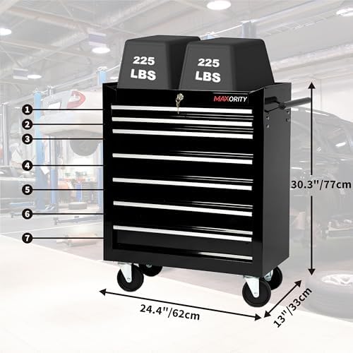 Maxority 7-Drawer Heavy-Duty Rolling Tool Chest Cabinet with Lock Mobile Cart for Garage & Workshop, Black - Image 2