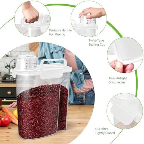 Viretec Rice Storage Container, 5 to 10lb Dry Food Airtight Dispenser, Pet Dog Cat Food Canister, BPA Free Clear Plastic Kitchen and Pantry Organization Bin for Oatmeal, Cereal, Pasta, Flour White - Image 4