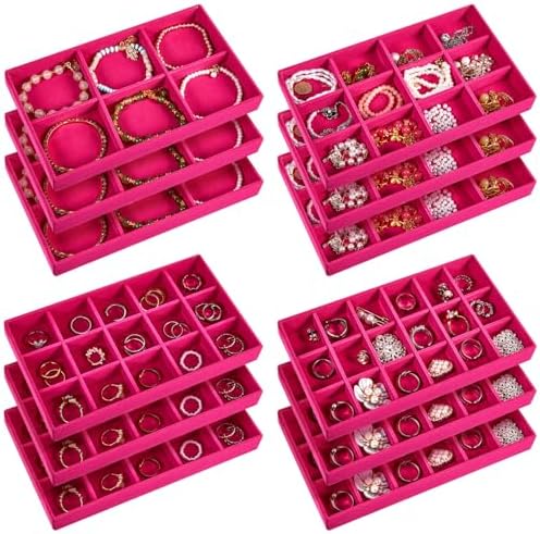 Junkin 12 Pcs Velvet Jewelry Organizer Tray, Stackable Storage by Junkin