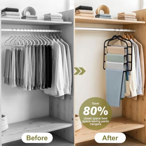 Pants Hangers Space Saving, 2 Pack Multi-Layer Velvet Pant Hanger - Image 4