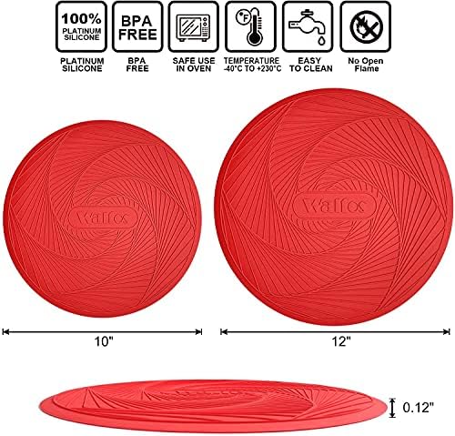 Walfos 12 10 Inch Silicone Microwave Mats, Microwave Splatter Cover for Food, Pot Holders for Kitchen, Non-Slip Heat Resistant Silicone Mats for Microwave, Oven, Hot Pan, Pot (Red) - Image 7