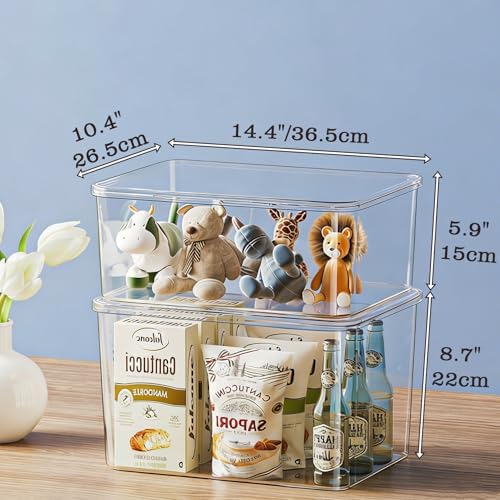 Clear plastic storage bins with LIDS,storage containers for snacks, cosmetics, books, dog food, Storage Organizer for Nursery，Kitchen, Living room,Bedroom, Bathroom, Office(clear, 2XL+2L) - Image 2