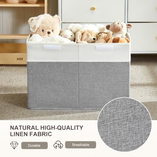 Large Toy Storage Box with Lid, Collapsible Toys Storage Organizer Bins with Dividers and Handles, Storage Chest Bin for Kids, Boys, Girls, Nursery 25"x13" x16" (Gray & White) - Image 6