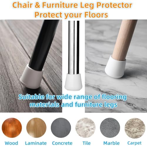 Furnigear Chair Leg Tips Caps Non-Slip Rubber Leg Tips 1” Inner Diameter Chair Leg Floor Protectors Round White, 100 Pack - Image 5