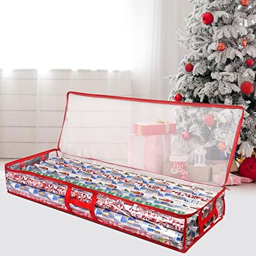 ProPik Wrapping Paper Storage Containers | Gift Wrap Organizer Under Bed | 41”x14”x6” | Box Holds 18-24 Rolls Up to 40” Long | Holder with Pockets for Ribbon, Bows and Accessories (2 Pack - Red) - Image 6