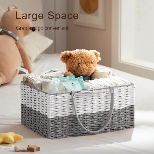 HBlife Large Baby Diaper Caddy Organizer, Paper Rope Storage Baskets Nursery Bin with Removable Divider, Portable Car Organizer for Diapers, Baby Shower Gifts, Newborn Essentials Must Haves - Image 2
