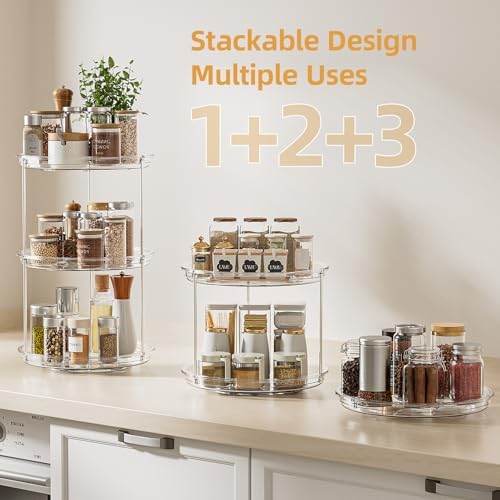 LAMU 2 Tier Lazy Susan Turntable Organizer for Cabinet, 9'' Rotating Spice Rack for Kitchen, Pantry, Countertop, Bathroom, Vanity, Under Sink, Medicine Cabinet Organizer, 2 Pack - Image 3