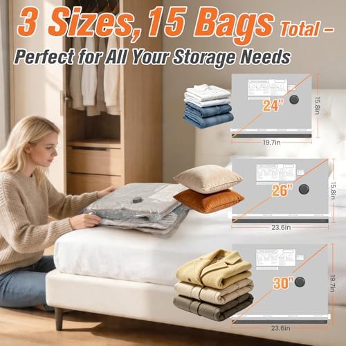 18 Pack Vacuum Storage Bags for Travel with Rechargeable Cordless Pump, Space Saver Bags for Clothes, Compression Packing Bags for Luggage and Suitcase, 18 Combo Size - Image 5