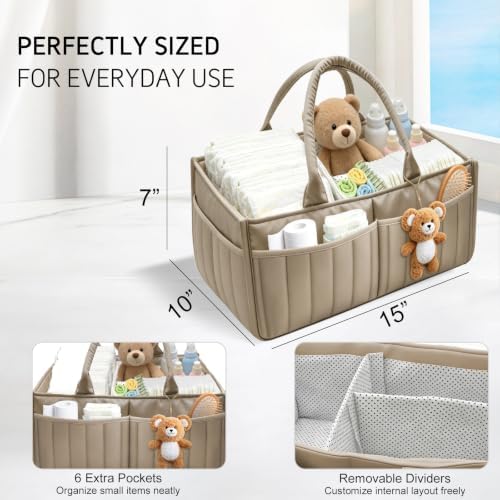 Baby Diaper Caddy Organizer,Portable Large Capacity Nursery Storage Basket,Multifunctional Nursery Diaper Holder,Capacity Waterproof Storage Bin for Infant Diapers,Gift for Baby Shower,khaki - Image 2