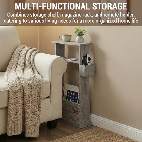 MyGift Narrow Side Table Gray Wood Slim End Table with Storage Shelf - Image 5