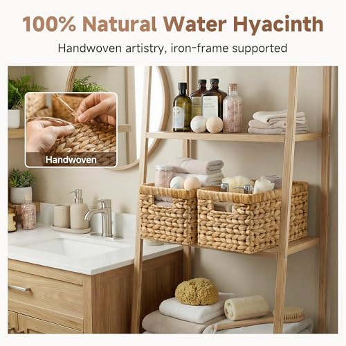 StorageWorks Wicker Basket, Baskets for Organizing, Storage Basket with Built-in Handles, Water Hyacinth Shelves (Medium 4-Pack, Natural Hyacinth) - Image 5