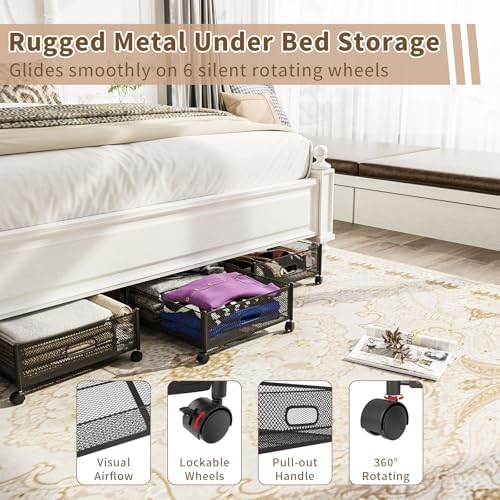 Under Bed Storage on Wheels, Upgraded 31.5 inch Large Rolling Under Bed Storage, Metal Foldable Underbed Drawers Organizer Tool-free Assembly Underbed Shoes Clothes Organize - Image 4