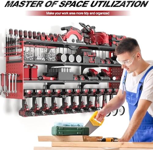 52" Metal Power Tool Organizer Wall Mount,4 Tier,Red - Image 5