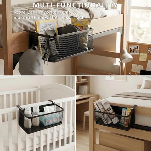 Bedside Caddy Shelf with Hook, Bed Shelf Organizer for Bunk Bed, Office Cubicle, Dorm Room, Holder for Phone, Snacks, Books (Black, 11*4.9*3.9 inch) - Image 5