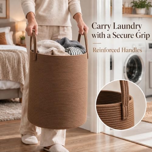 JMvicyroam 80L Cotton Rope Laundry Basket Hamper, Golden Jute - Image 3