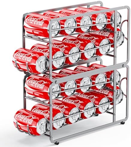 Canyave Soda Can Organizer Storage Rack, 2 Pack Stackable Beverage Soda Can Dispenser Organizer Holder for Refrigerator, Cabinet, Pantry (Silver) by Canyave