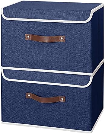 ANMINY Fabric Storage Box Bins with Lids, Blue, 15"x10"x10", 2 Pack - Image 2