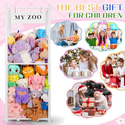 GLDZI Stuffed Animal Storage Zoo, Wooden Stuffed Animal Organizer with Elastic Cords for Boys Girls, Space Saving Toy Plushies Storage Holder for Playroom, Bedroom, Living Room (White, Large) - Image 6