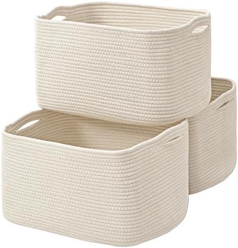 ICERZCZ Large Storage Baskets for Organizing Shelves, Woven Cotton Rope Bins for Baby Nursery Organization, Book Toy Towel Organizer, 17"x13"x9.5", 3 Packs, Off White by ICERZCZ