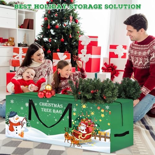 Christmas Tree Storage Bag 7.5 Ft Large Christmas Tree Bag with Reinforced Handles & Dual Zippers Wide Opening, Heavy Duty Oxford Fabric Xmas Ornament Storage Box Protects From Moisture, Dust (Green) - Image 2