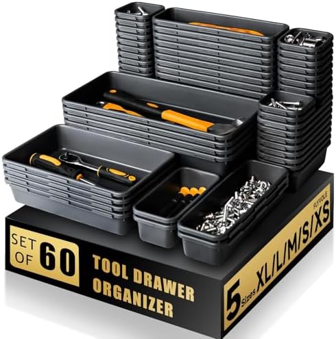 Tool Box Organizer Tray, 60 PCS & 5 Sizes, Black by FLYVOLE