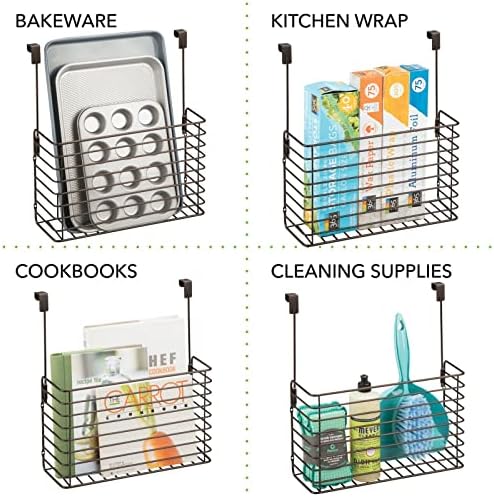 mDesign Over The Cupboard Hanging Storage Basket – Metal Bakeware Organiser and Cutting Board Holder – Excellent Kitchen Storage Solution – Bronze - Image 6