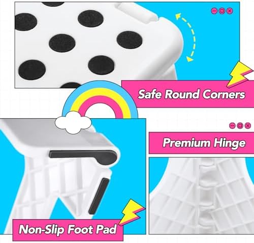 Delxo Folding Step Stool,11 Inch Non-Slip Foldable Step Stools for Kids and Adults,Portable Foldable Step Stool Lightweight Small Folding Stool with Handle for Kitchen Bathroom in White,1 Pack - Image 6