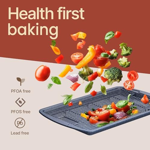 Cookie Sheet with Wire Rack Set, 2-Piece Nonstick Blue Marble Carbon Steel Pan & Cooling Rack, Space-Saving Stackable Set, PFOA, PFOS, PTFE Free, Oven Safe Up to 450°F, 17.4" Pan & 14.7" Rack - Image 5