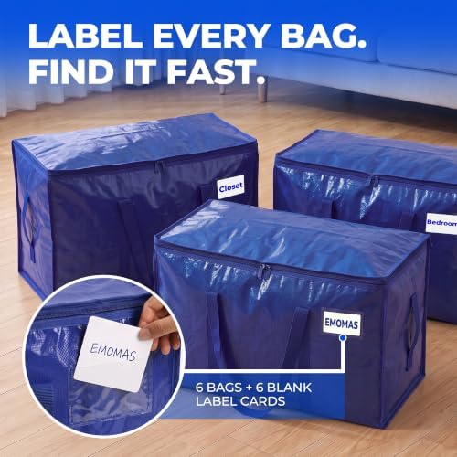 6 Pack Heavy Duty Moving Bags, Extra Large with Handles, Royal Blue - Image 6